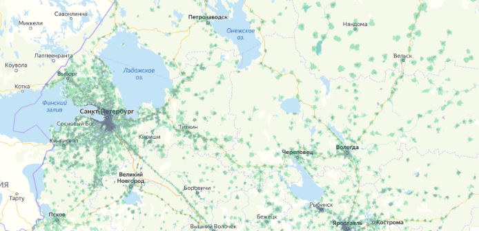 Зона покрытия МТС на карте Верея 